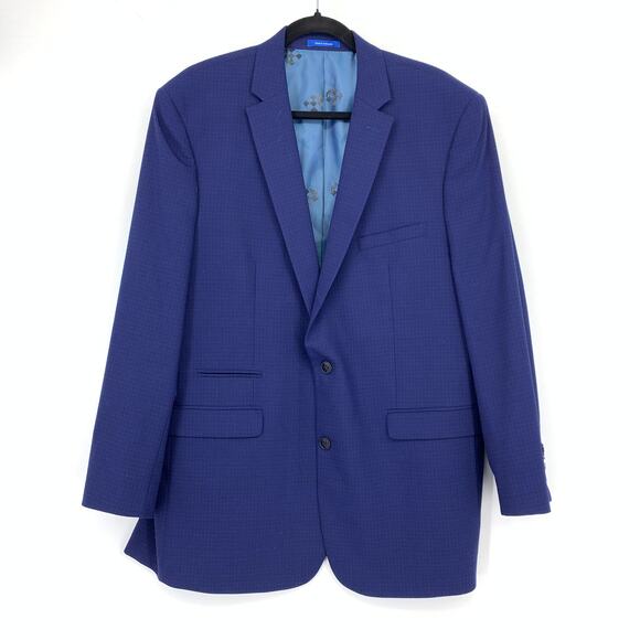 Vince Camuto Slim Blazer Jacket Mens Size 44L Single Button Blue Microcheck - Picture 1 of 8